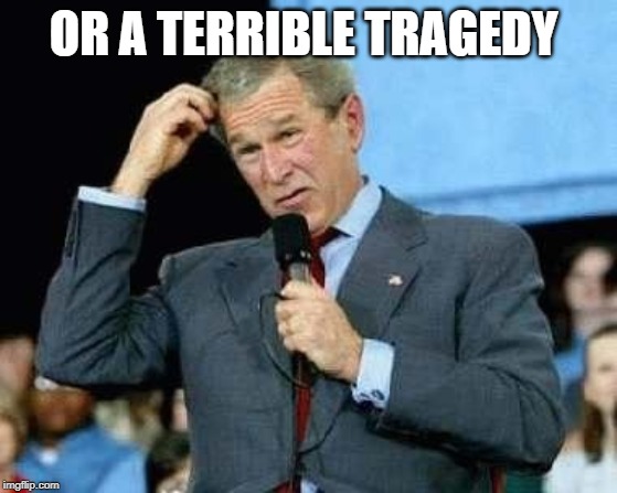 Confused Bush | OR A TERRIBLE TRAGEDY | image tagged in confused bush | made w/ Imgflip meme maker