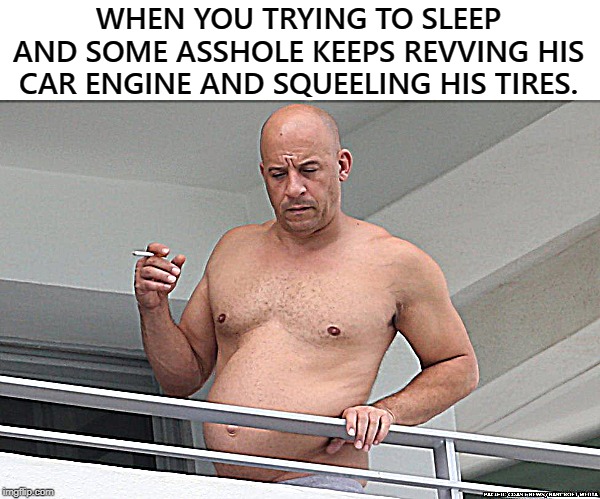 WHEN YOU TRYING TO SLEEP AND SOME ASSHOLE KEEPS REVVING HIS CAR ENGINE AND SQUEELING HIS TIRES. | image tagged in asshole | made w/ Imgflip meme maker