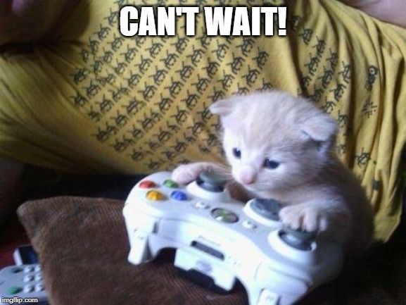 cute kitty on xbox | CAN'T WAIT! | image tagged in cute kitty on xbox | made w/ Imgflip meme maker