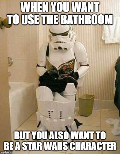 Storm-trooper-sitting-down-to-pee | WHEN YOU WANT TO USE THE BATHROOM; BUT YOU ALSO WANT TO BE A STAR WARS CHARACTER | image tagged in storm-trooper-sitting-down-to-pee | made w/ Imgflip meme maker