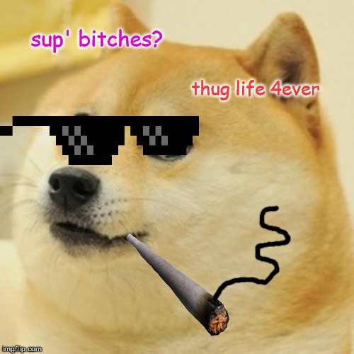 Doge Meme | sup' bitches? thug life 4ever | image tagged in memes,doge | made w/ Imgflip meme maker