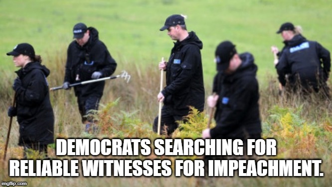 police | DEMOCRATS SEARCHING FOR RELIABLE WITNESSES FOR IMPEACHMENT. | image tagged in police | made w/ Imgflip meme maker