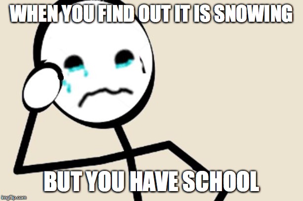 First World Stick Figure Problems | WHEN YOU FIND OUT IT IS SNOWING; BUT YOU HAVE SCHOOL | image tagged in first world stick figure problems | made w/ Imgflip meme maker