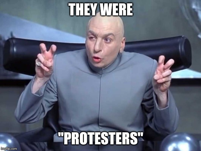 Dr Evil air quotes | THEY WERE "PROTESTERS" | image tagged in dr evil air quotes | made w/ Imgflip meme maker