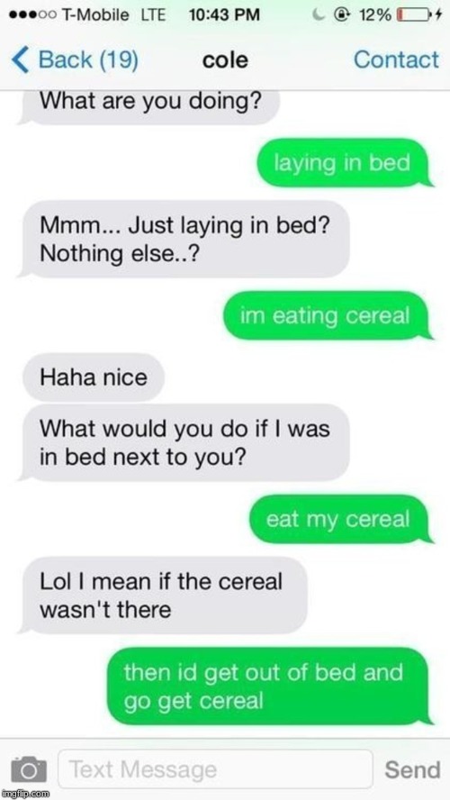 eating ceral | image tagged in texting | made w/ Imgflip meme maker