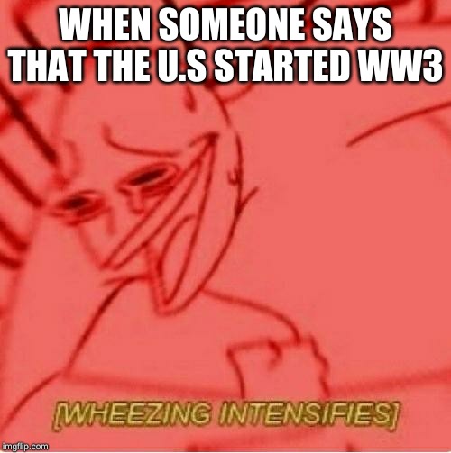 Wheeze | WHEN SOMEONE SAYS THAT THE U.S STARTED WW3 | image tagged in wheeze | made w/ Imgflip meme maker