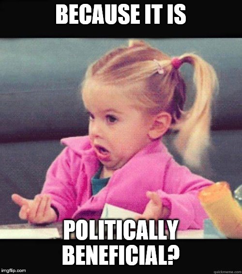 Dafuq Girl | BECAUSE IT IS POLITICALLY BENEFICIAL? | image tagged in dafuq girl | made w/ Imgflip meme maker