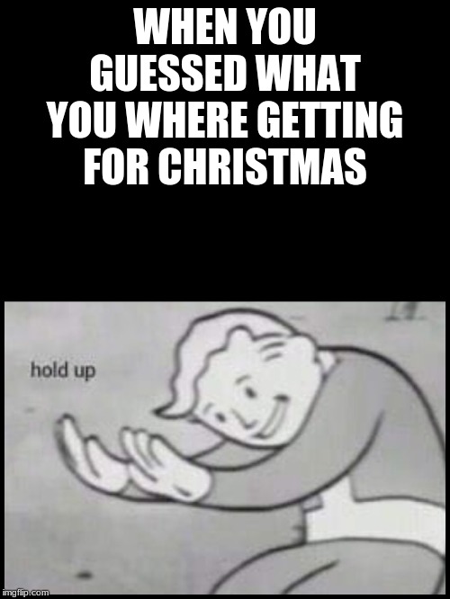 Fallout hold up- space on top | WHEN YOU GUESSED WHAT YOU WHERE GETTING FOR CHRISTMAS | image tagged in fallout hold up- space on top | made w/ Imgflip meme maker