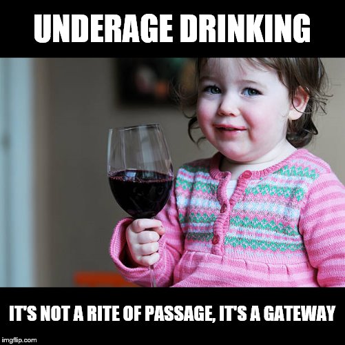 UNDERAGE DRINKING; IT'S NOT A RITE OF PASSAGE, IT'S A GATEWAY | image tagged in drinking | made w/ Imgflip meme maker