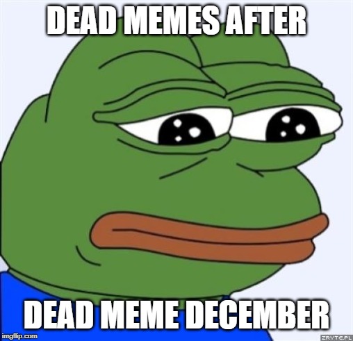sad frog | DEAD MEMES AFTER; DEAD MEME DECEMBER | image tagged in sad frog | made w/ Imgflip meme maker