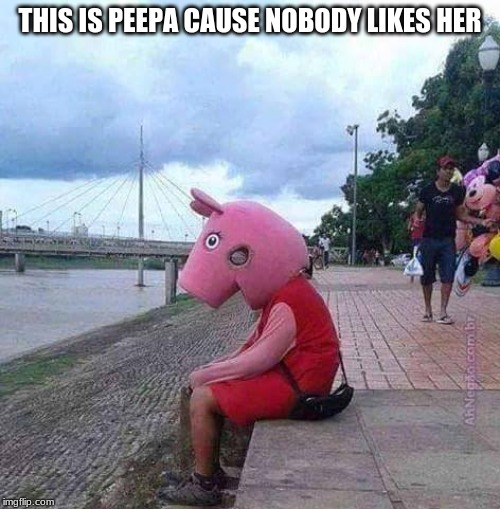 peppa pig | THIS IS PEEPA CAUSE NOBODY LIKES HER | image tagged in peppa pig | made w/ Imgflip meme maker