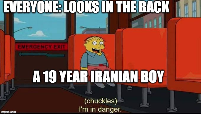 im in danger | EVERYONE: LOOKS IN THE BACK; A 19 YEAR IRANIAN BOY | image tagged in im in danger | made w/ Imgflip meme maker