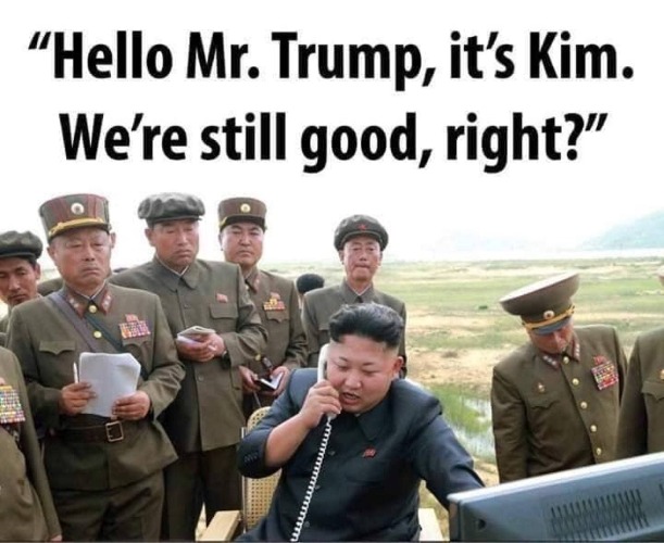 Hey Donard, I sent you a vase! | image tagged in north korea,kim jong-un,nervous kim jong-un,iran,nuclear war,b52s | made w/ Imgflip meme maker