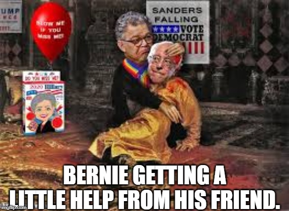 Bernie is falling | BERNIE GETTING A LITTLE HELP FROM HIS FRIEND. | image tagged in bernie sanders | made w/ Imgflip meme maker