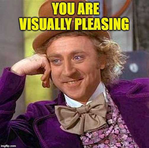 You Are Visually Pleasing | YOU ARE VISUALLY PLEASING | image tagged in memes,gene wilder,willy wonka,you are visually pleasing to me,you are so hot,kiss me | made w/ Imgflip meme maker