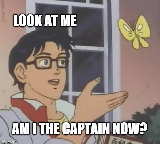 Is This A Pigeon Meme | LOOK AT ME; AM I THE CAPTAIN NOW? | image tagged in memes,is this a pigeon | made w/ Imgflip meme maker