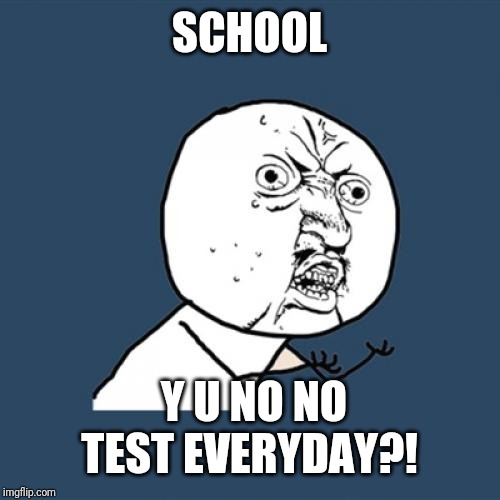 Y U No | SCHOOL; Y U NO NO TEST EVERYDAY?! | image tagged in memes,y u no | made w/ Imgflip meme maker