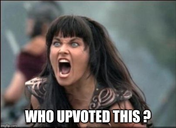 Angry Xena | WHO UPVOTED THIS ? | image tagged in angry xena | made w/ Imgflip meme maker