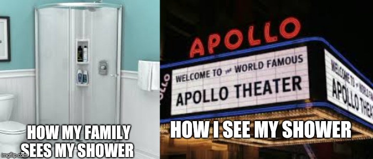 HOW I SEE MY SHOWER; HOW MY FAMILY SEES MY SHOWER | image tagged in memes | made w/ Imgflip meme maker