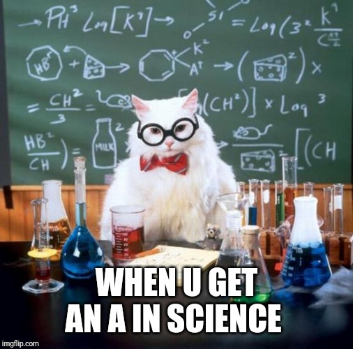 Chemistry Cat | WHEN U GET AN A IN SCIENCE | image tagged in memes,chemistry cat | made w/ Imgflip meme maker