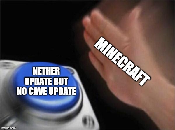 Blank Nut Button Meme | MINECRAFT; NETHER UPDATE BUT NO CAVE UPDATE | image tagged in memes,blank nut button | made w/ Imgflip meme maker