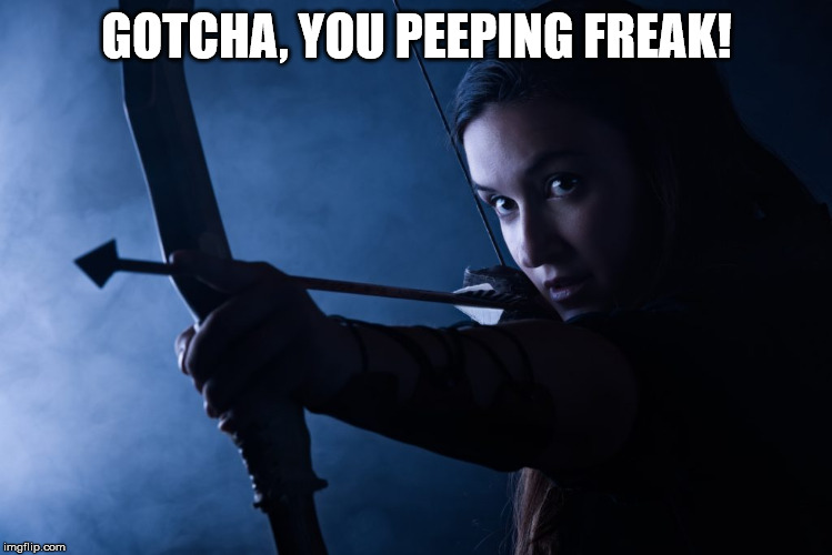Angry archer | GOTCHA, YOU PEEPING FREAK! | image tagged in angry archer | made w/ Imgflip meme maker