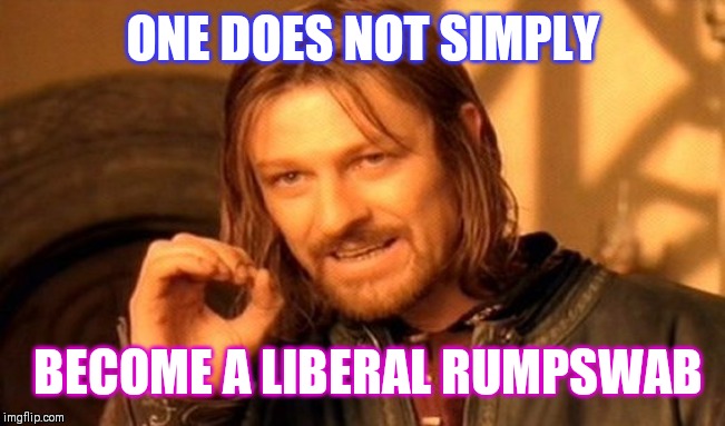 One Does Not Simply Meme | ONE DOES NOT SIMPLY; BECOME A LIBERAL RUMPSWAB | image tagged in memes,one does not simply | made w/ Imgflip meme maker