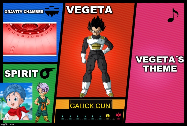 If Vegeta was in smash bros | GRAVITY CHAMBER; VEGETA; VEGETA´S THEME; SPIRIT; GALICK GUN | image tagged in smash ultimate dlc fighter profile,vegeta,dragon ball z | made w/ Imgflip meme maker