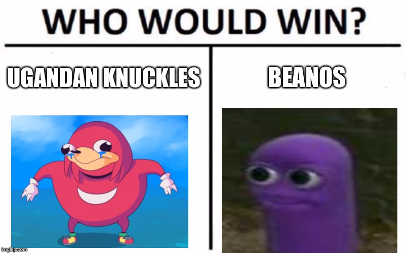 Who Would Win? Meme | UGANDAN KNUCKLES; BEANOS | image tagged in memes,who would win | made w/ Imgflip meme maker