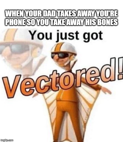 You Just Got Vectored Meme | WHEN YOUR DAD TAKES AWAY YOU'RE PHONE SO YOU TAKE AWAY HIS BONES | image tagged in you just got vectored,boomer,phone,oof | made w/ Imgflip meme maker