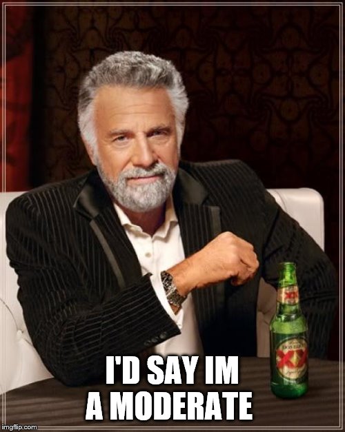 The Most Interesting Man In The World Meme | I'D SAY IM A MODERATE | image tagged in memes,the most interesting man in the world | made w/ Imgflip meme maker