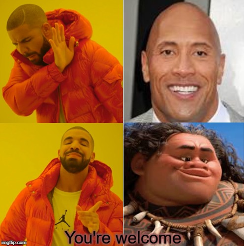 It's obvious who is better right? | You're welcome | image tagged in memes,drake hotline bling,the rock,maui | made w/ Imgflip meme maker