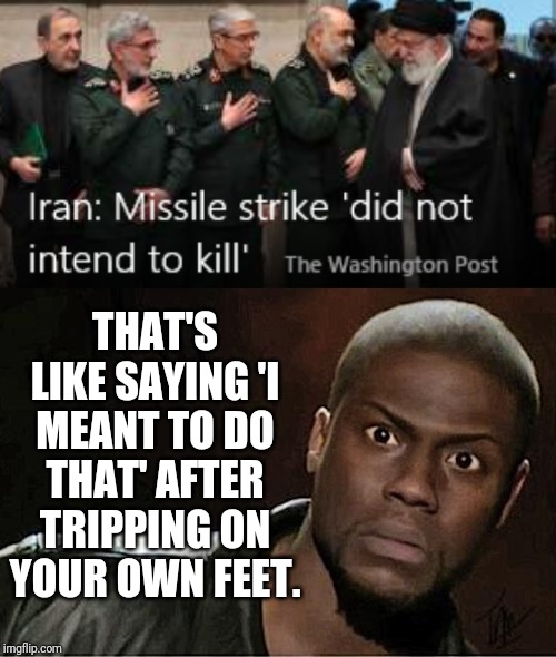 THAT'S LIKE SAYING 'I MEANT TO DO THAT' AFTER TRIPPING ON YOUR OWN FEET. | image tagged in memes,kevin hart | made w/ Imgflip meme maker