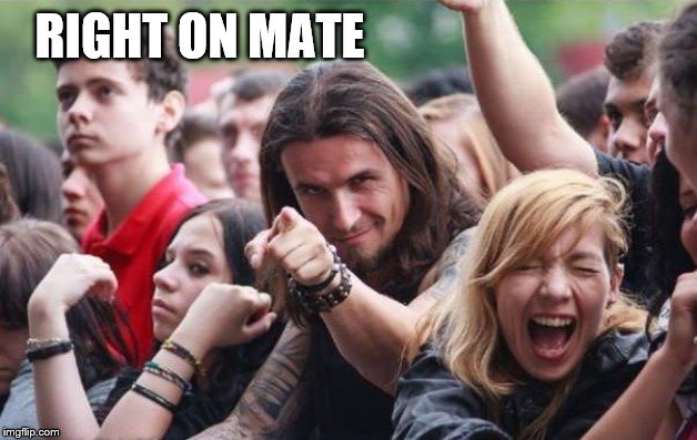 Ridiculously Photogenic Metalhead | RIGHT ON MATE | image tagged in ridiculously photogenic metalhead | made w/ Imgflip meme maker