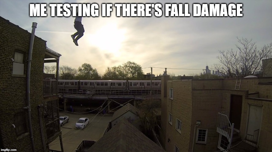 ME TESTING IF THERE'S FALL DAMAGE | image tagged in game | made w/ Imgflip meme maker