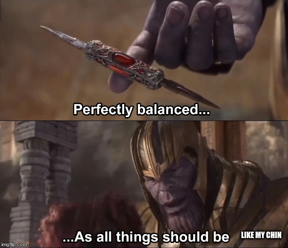 Thanos perfectly balanced as all things should be | LIKE MY CHIN | image tagged in thanos perfectly balanced as all things should be | made w/ Imgflip meme maker