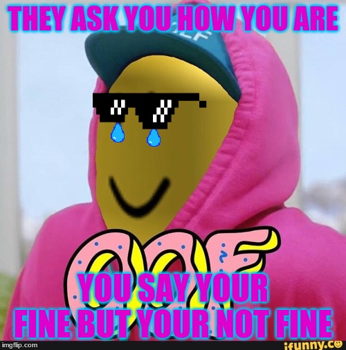 Roblox Oof | THEY ASK YOU HOW YOU ARE; YOU SAY YOUR FINE BUT YOUR NOT FINE | image tagged in roblox oof | made w/ Imgflip meme maker