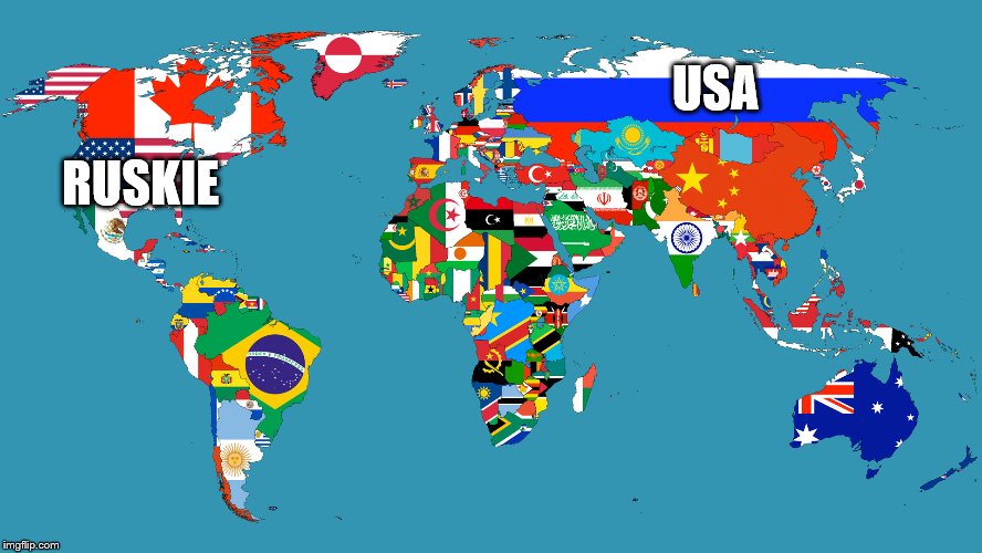 World Map | USA; RUSKIE | image tagged in world map | made w/ Imgflip meme maker