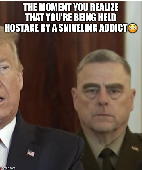 Trump's  Zombies | THE MOMENT YOU REALIZE THAT YOU'RE BEING HELD HOSTAGE BY A SNIVELING ADDICT😳 | image tagged in donald trump,hostages,iran,trumps war,cocaine addict,sniveling | made w/ Imgflip meme maker