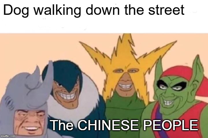 Me And The Boys | Dog walking down the street; The CHINESE PEOPLE | image tagged in memes,me and the boys | made w/ Imgflip meme maker