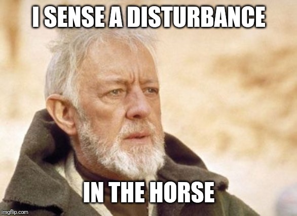 Obi Wan Kenobi Meme | I SENSE A DISTURBANCE IN THE HORSE | image tagged in memes,obi wan kenobi | made w/ Imgflip meme maker