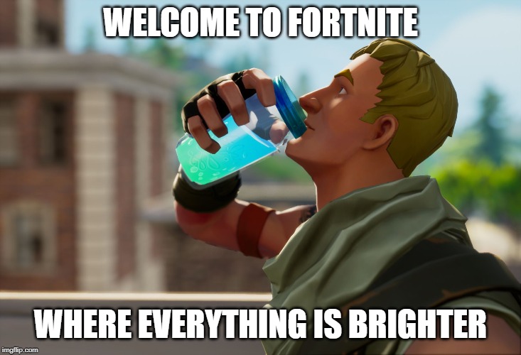 Fortnite the frog | WELCOME TO FORTNITE; WHERE EVERYTHING IS BRIGHTER | image tagged in fortnite the frog | made w/ Imgflip meme maker