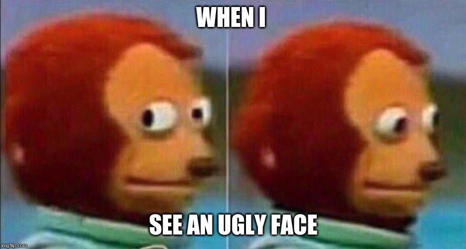 Monkey looking away | WHEN I; SEE AN UGLY FACE | image tagged in monkey looking away | made w/ Imgflip meme maker