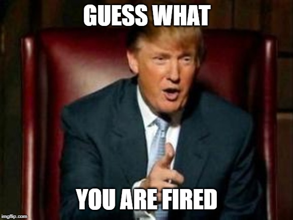 Donald Trump | GUESS WHAT; YOU ARE FIRED | image tagged in donald trump | made w/ Imgflip meme maker