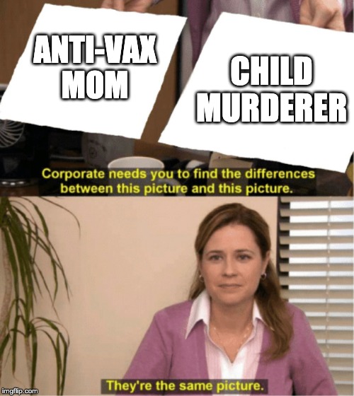 They're The Same Picture Meme | ANTI-VAX MOM; CHILD MURDERER | image tagged in theyre the same picture | made w/ Imgflip meme maker