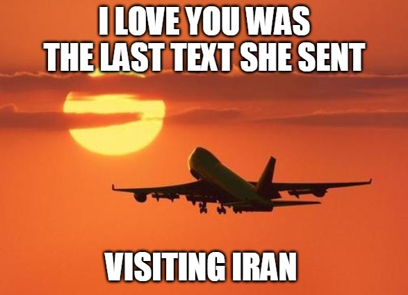 airplanelove | I LOVE YOU WAS THE LAST TEXT SHE SENT; VISITING IRAN | image tagged in airplanelove | made w/ Imgflip meme maker