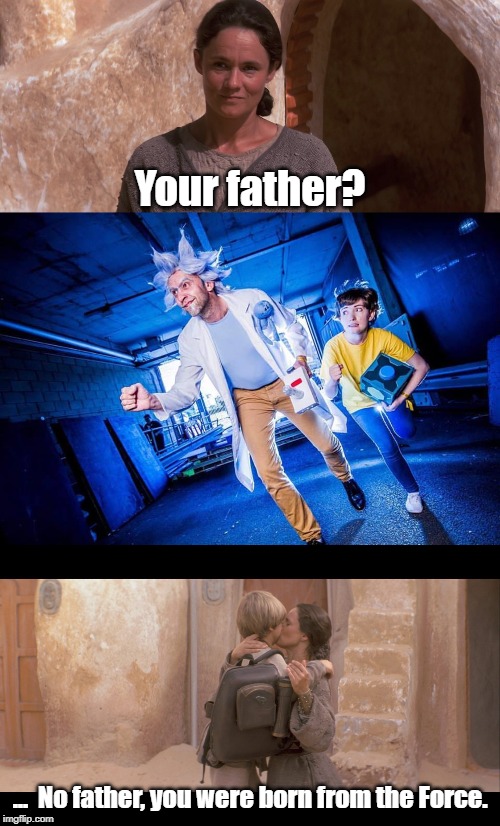 Anakin's real father? | Your father? ...  No father, you were born from the Force. | image tagged in anakin skywalker,shmi skywalker,rick and morty | made w/ Imgflip meme maker