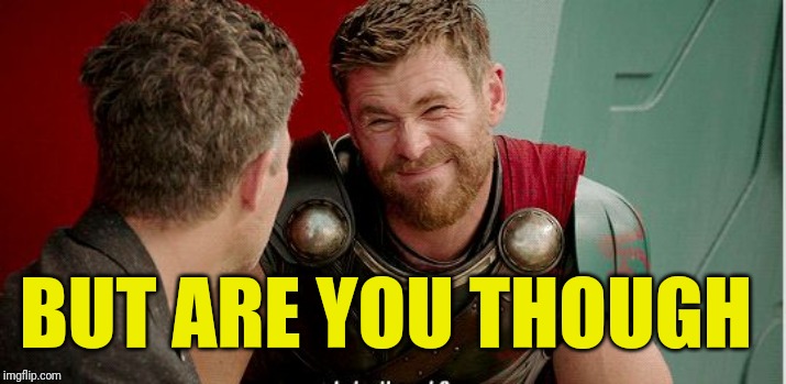 Thor is he though | BUT ARE YOU THOUGH | image tagged in thor is he though | made w/ Imgflip meme maker