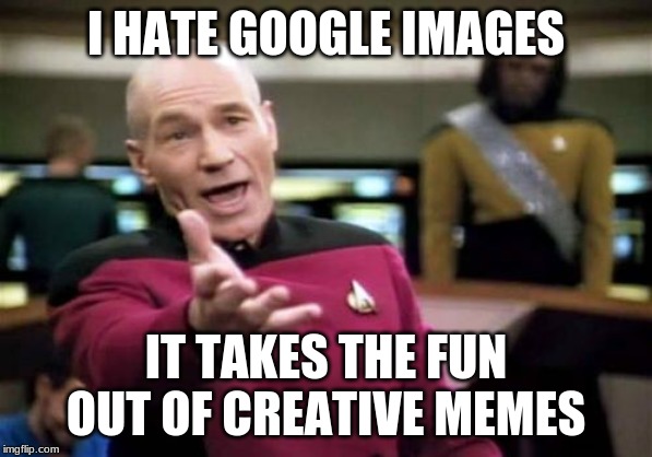 Stop | I HATE GOOGLE IMAGES; IT TAKES THE FUN OUT OF CREATIVE MEMES | image tagged in memes,picard wtf | made w/ Imgflip meme maker