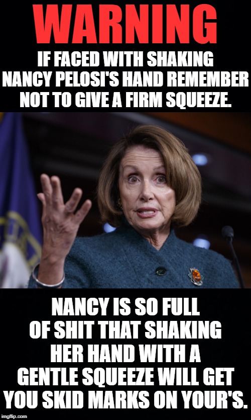 Likes to Complain she isn't informed of Presidential Actions. But doesn't answer call when she is called. | WARNING; IF FACED WITH SHAKING NANCY PELOSI'S HAND REMEMBER NOT TO GIVE A FIRM SQUEEZE. NANCY IS SO FULL OF SHIT THAT SHAKING HER HAND WITH A GENTLE SQUEEZE WILL GET YOU SKID MARKS ON YOUR'S. | image tagged in black background,good old nancy pelosi,nancy pelosi is crazy,nancy pelosi enjoys her booze a bit too much,nancy pelosi contemptu | made w/ Imgflip meme maker